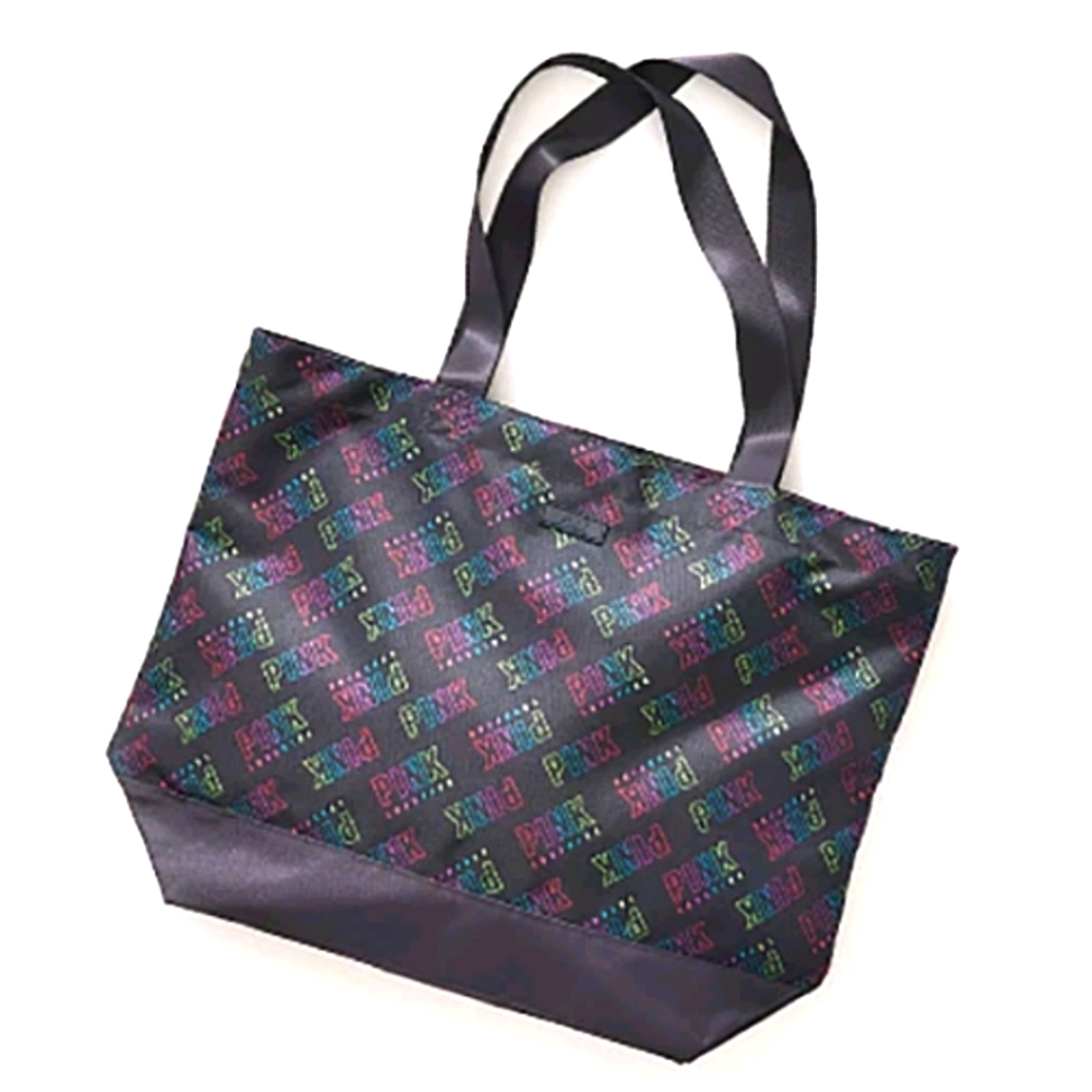 Victoria Secret "PINK" XL Stylish Black LogoTote Bag With Multi Color Pink Logo.